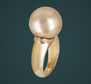 Кольцо с жемчугом 8212: золотистый морской жемчуг, золото 585°